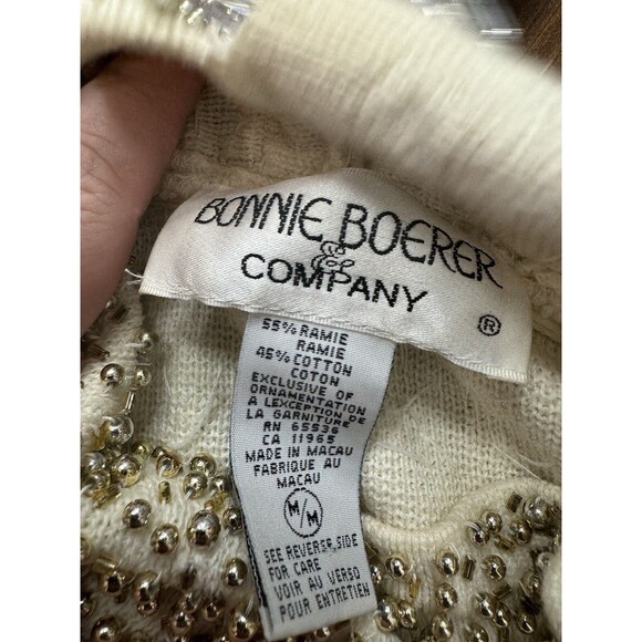 Vintage 80s Bonnie Boerer Heavy Gold Beaded Cowl Neckline Sweater Loose Beads - Picture 11 of 11